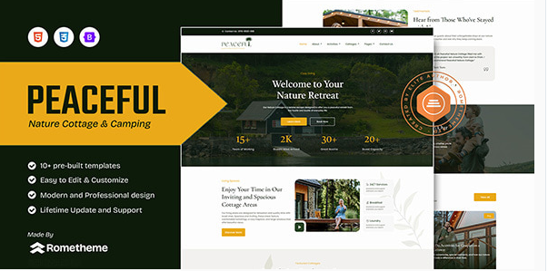 Peaceful - Nature Cottage & Camping HTML Template