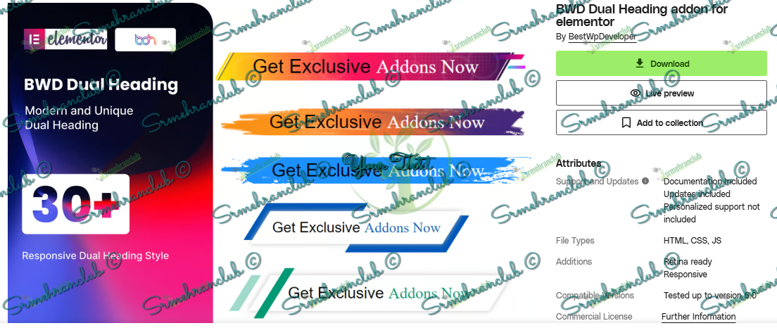 Download BWD Dual Heading addon for elementor