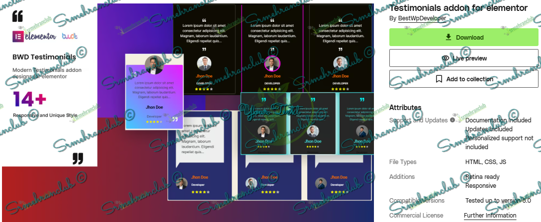 Download Testimonials addon for elementor
