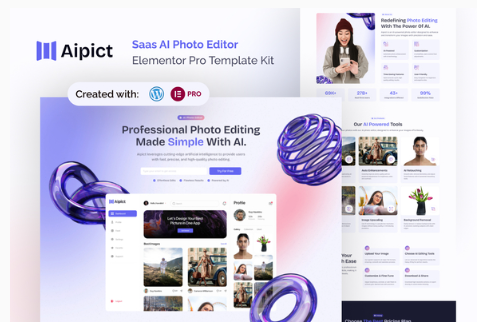 Aipict - Saas AI Photo Editor Website Elementor Pro Template Kit