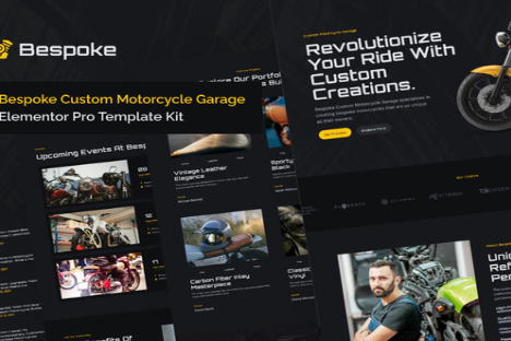 Product Image - Bespoke – Custom Motorcycle Garage Elementor Pro Template Kit