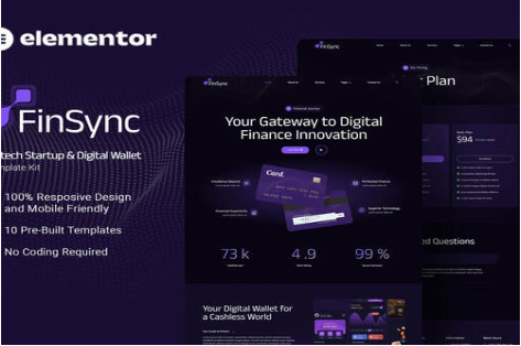Product Image - FinSync – Fintech Startup & Digital Wallet Elementor Template Kit