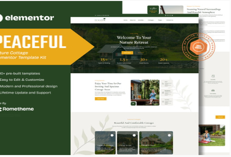 Product Image - Peaceful – Nature Cottage Elementor Template Kit