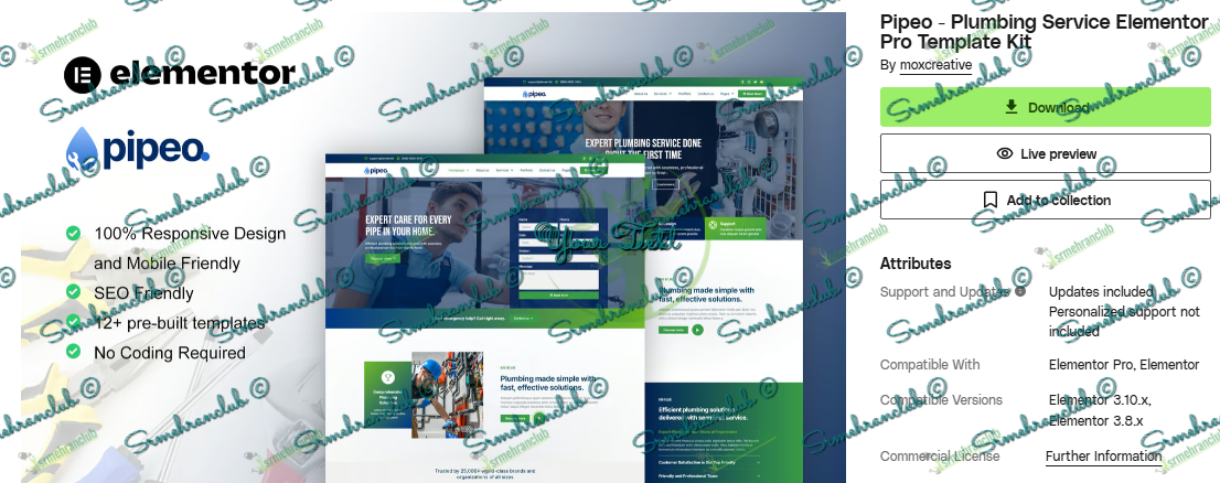 Pipeo - Plumbing Service Elementor Pro Template Kit