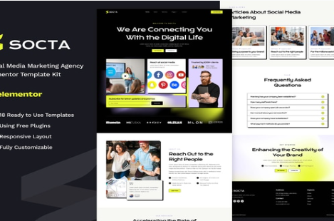 Product Image - Socta – Social Media Marketing Agency Elementor Template Kit