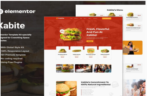 Product Image - Xabite – Burger Fast Food Elementor Template Kit Product Image - Xabite – Burger Fast Food Elementor Template Kit