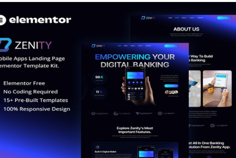 Product Image - Zenity – Mobile App Landing Page Elementor Template Kit