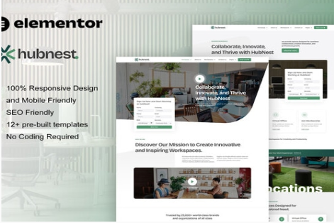 Product Image - Hubnest – Coworking Space & Virtual Office Elementor Pro Template Kit
