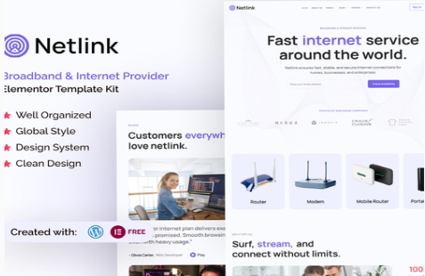 Netlink - Broadband & Internet Provider Elementor Template Kit