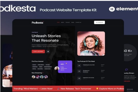 Podkesta - Dark Theme Podcast Elementor Template Kit