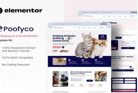 Product Image - Poofyco – Pet Rescue & Animal Shelter Elementor Template Kit