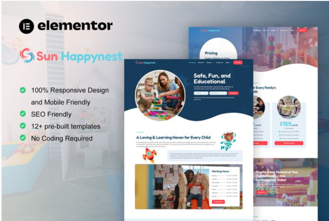 Product Image - SunHappynest – Kindergarten & Child Care Elementor Pro Template Kit