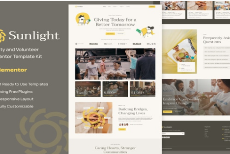 Product Image - Sunlight – Charity and Volunteer Elementor Template Kit
