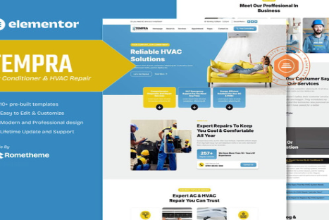 Product Image - Tempra – Air Conditioner & HVAC Repair Elementor Template Kit