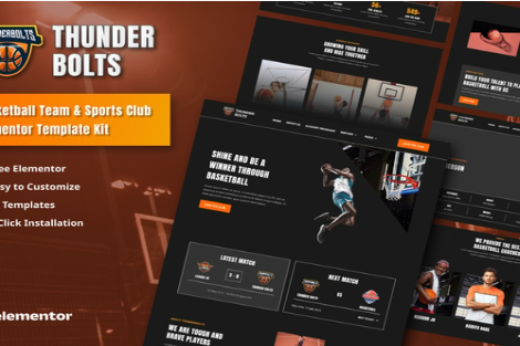 Product Image - Thunderbolts – Basketball Team & Sports Club Elementor Template Kit