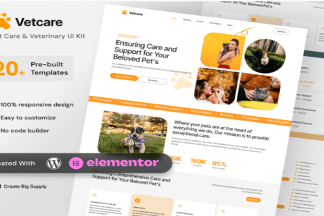 Product Image - VetCare – Pet Care & Veterinary Elementor Template Kit for Animal Clinics Product Image - VetCare – Pet Care & Veterinary Elementor Template Kit for Animal Clinics