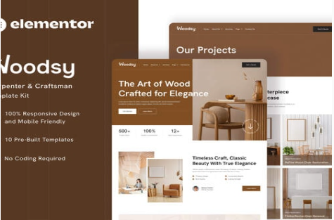 Product Image - Woodsy – Carpenter & Craftsman Elementor Template Kit