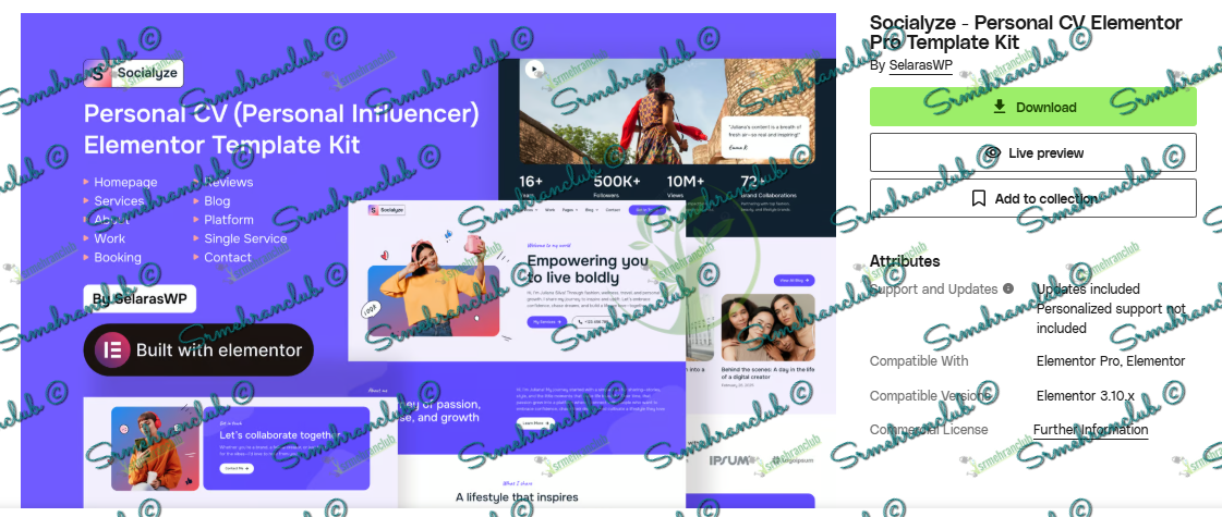 Socialyze - Personal CV Elementor Pro Template Kit