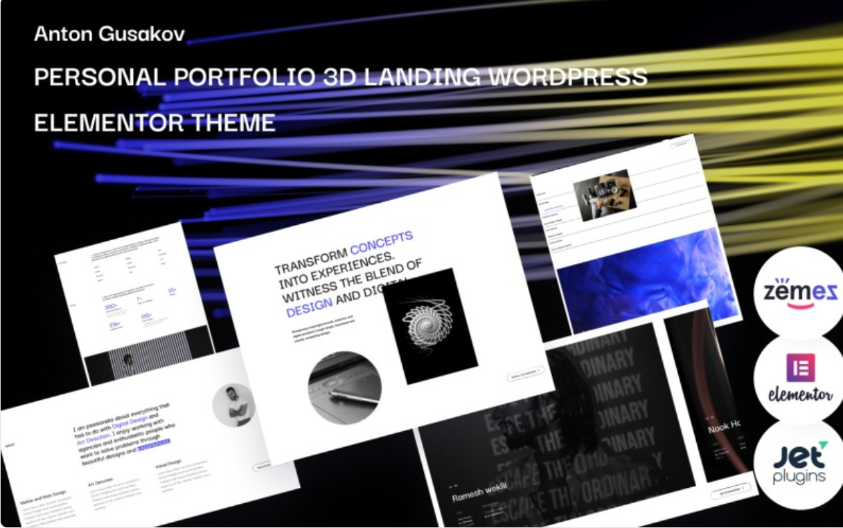 Anton Gusakov - Personal Portfolio 3D Landing WordPress Elementor Theme WordPress Theme
