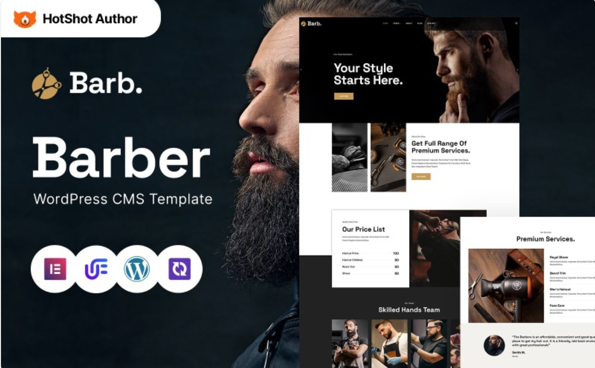 Barb - Barber Shop Modern WordPress Elementor Theme WordPress Theme