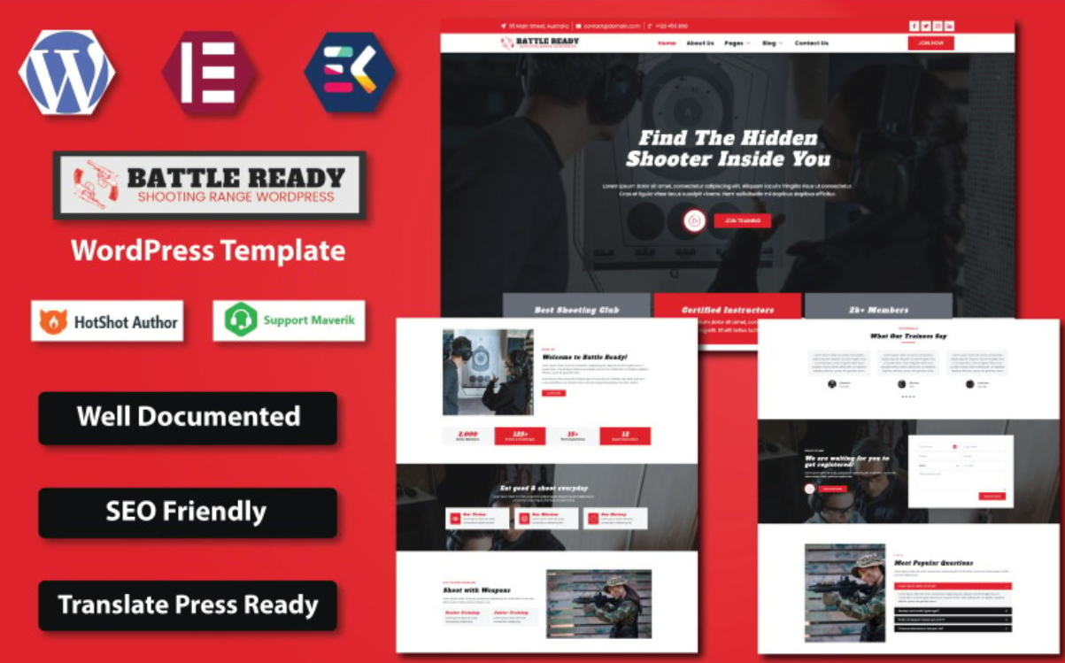 Battle Ready - Shooting Range & Weapon Training WordPress Elementor Template WordPress Theme