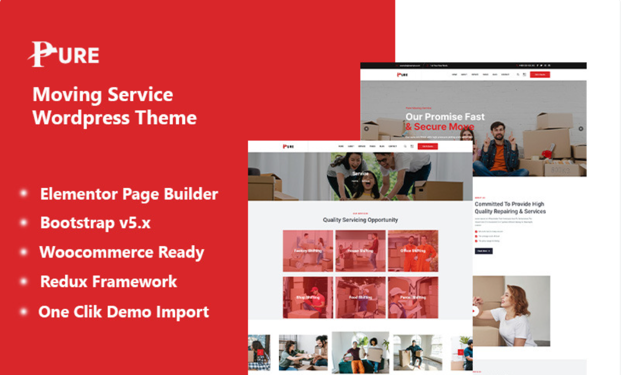 Pure - Moving Company Wordpress Theme WordPress Theme