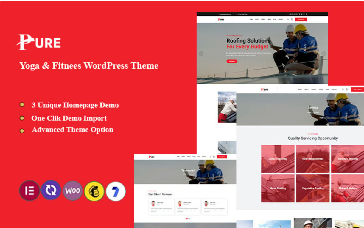 Pure - Roofing Company Wordpress Theme WordPress Theme