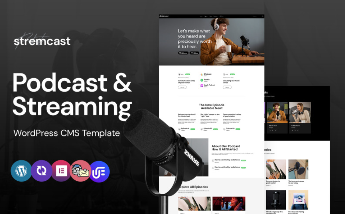 Stremcast - Podcast, FM Radio And Streaming Multipurpose WordPress Elementor Theme WordPress Theme