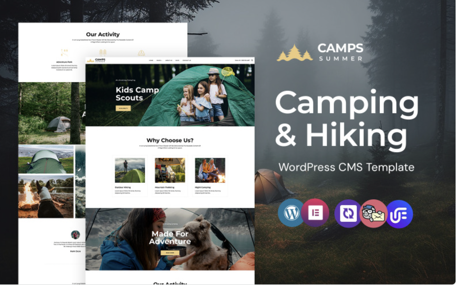 Camps - camping, hiking and adventure WordPress Elementor Theme WordPress Theme