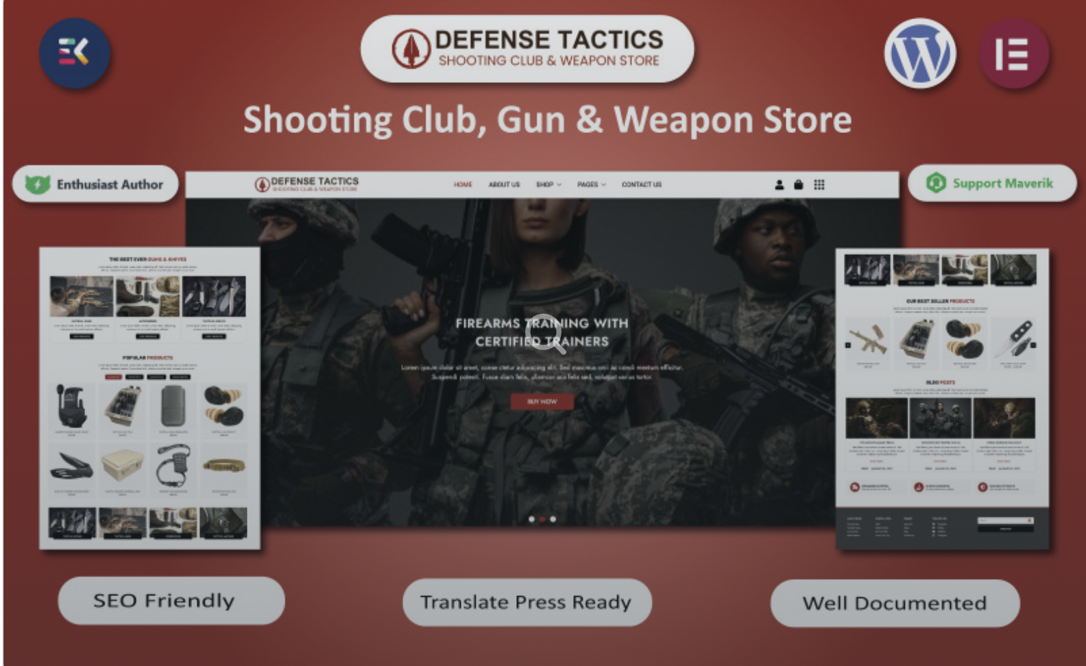 Defense Tactics - Shooting Club, Gun & Weapon Store WordPress Elementor Template WordPress Theme