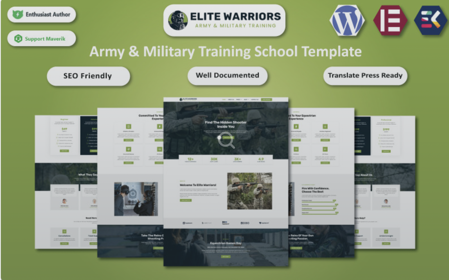 Elite Warriors - Army Veterans & Military Training School WordPress Elementor Template WordPress Theme