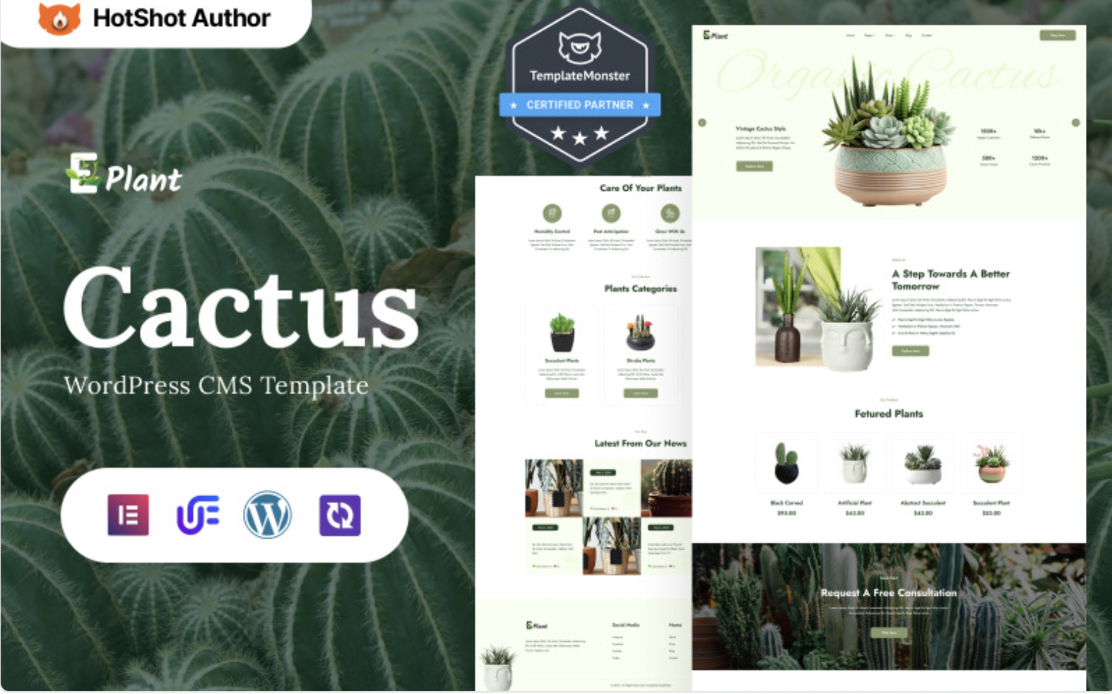 E-plant - Cactus Plant Shop, Landscape And Gardening WordPress Elementor Theme WordPress Theme