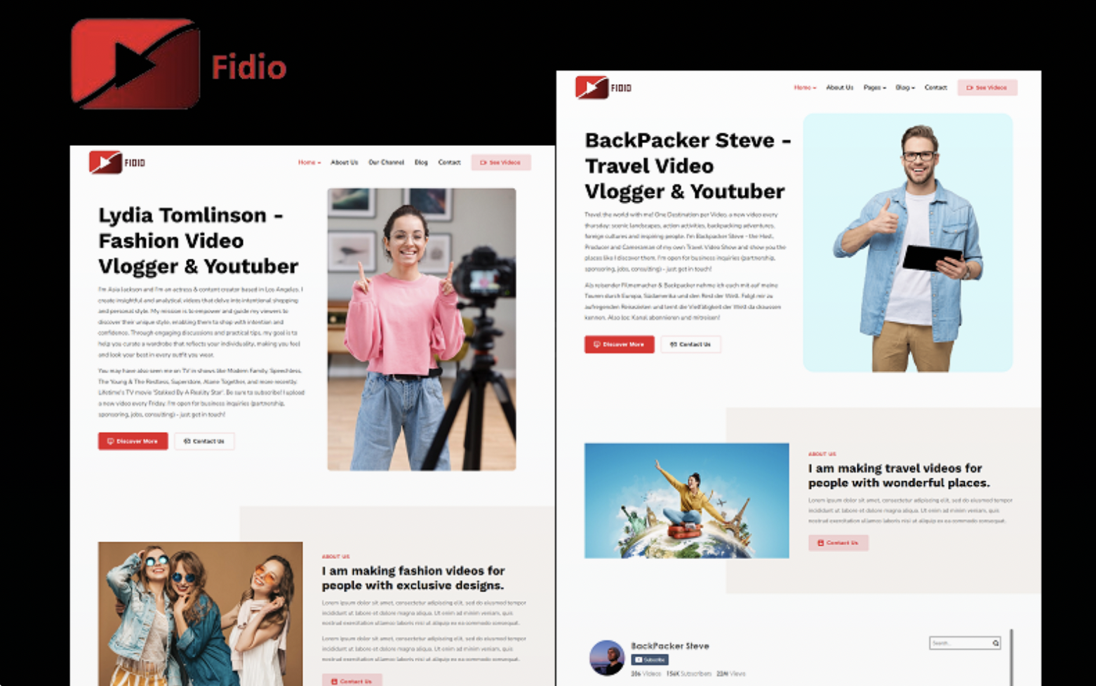 Fidio - Youtuber, Video Maker, and Video Editor Portfolio Elementor WordPress Theme
