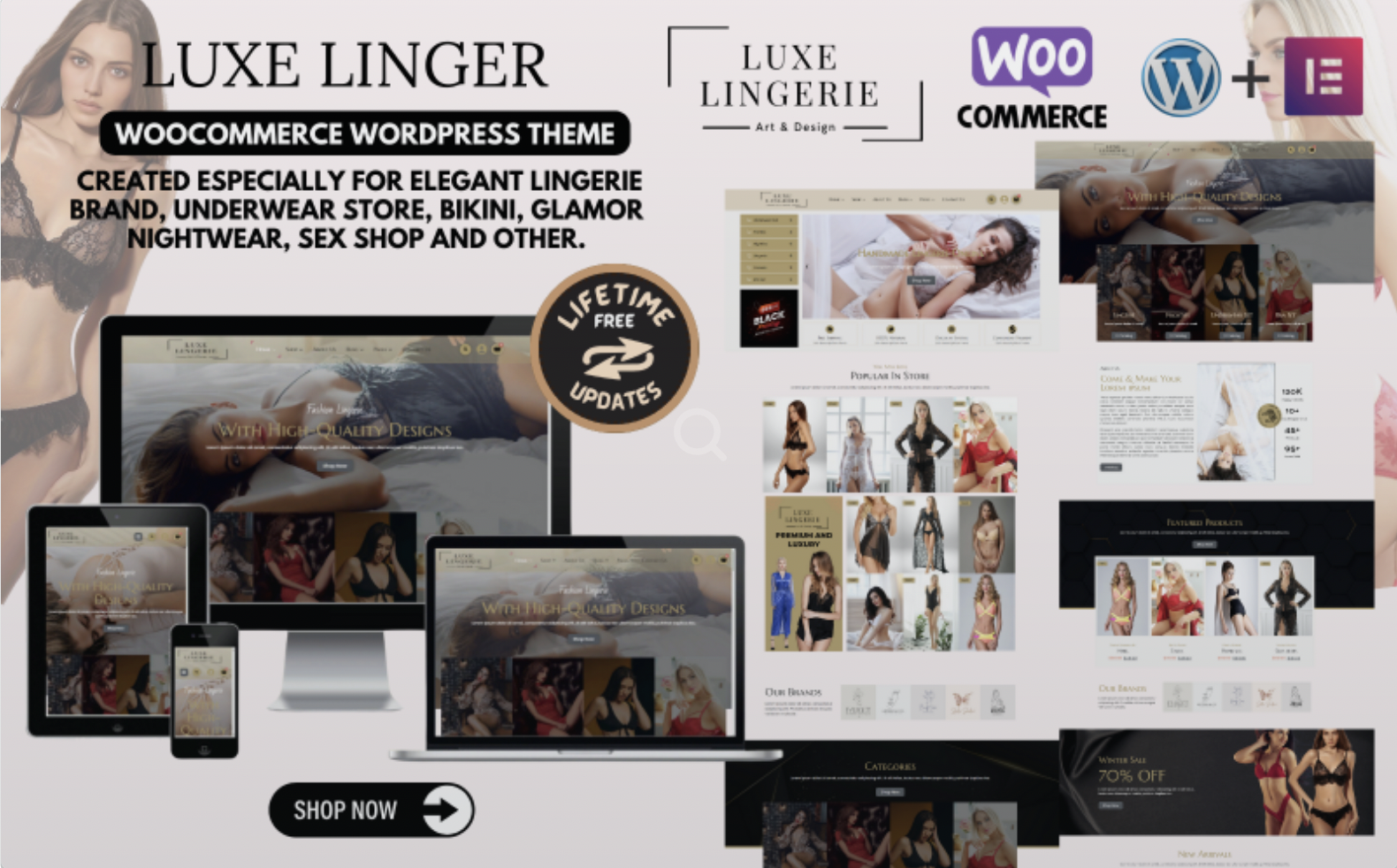 Luxe Linger - Elegant Lingerie Brand, Underwear Store, Bikini, Glamor Nightwear, Sex shop WordPress Theme