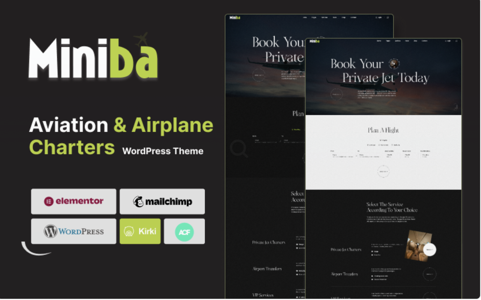 Miniba - Private Jet Charters Aviation & Flight WordPress Theme