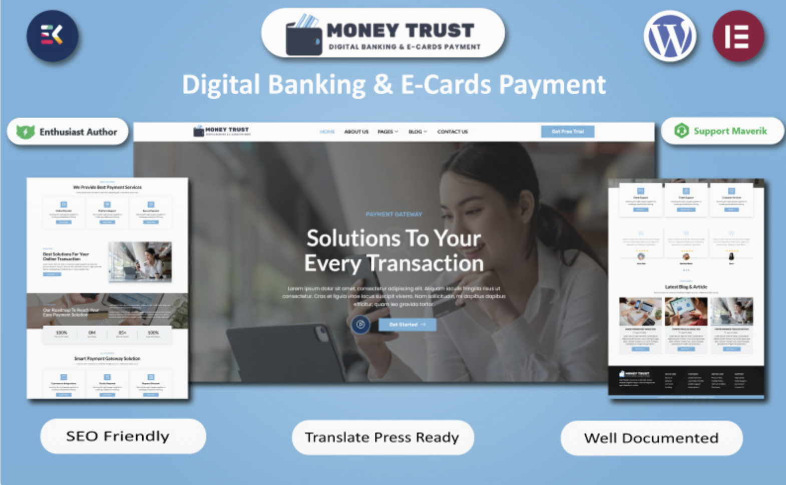 Money Trust - Digital Banking & E-Cards Payment WordPress Elementor Template WordPress Theme