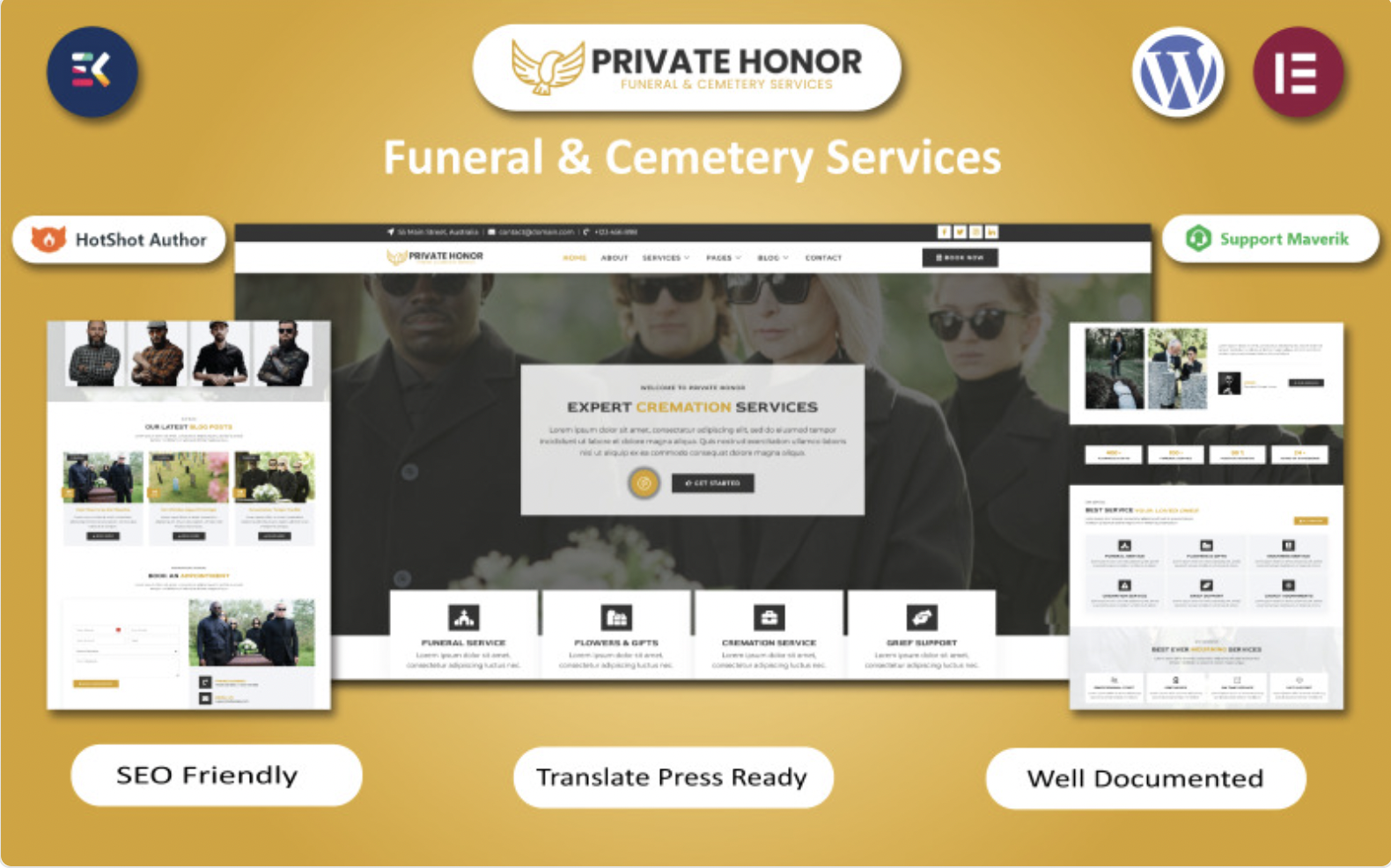 Private Honor - Funeral & Cemetery Services WordPress Elementor Template WordPress Theme