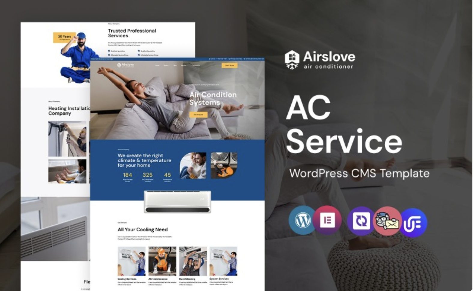 Airslove - Air Conditioner Service WordPress Elementor Theme WordPress Theme