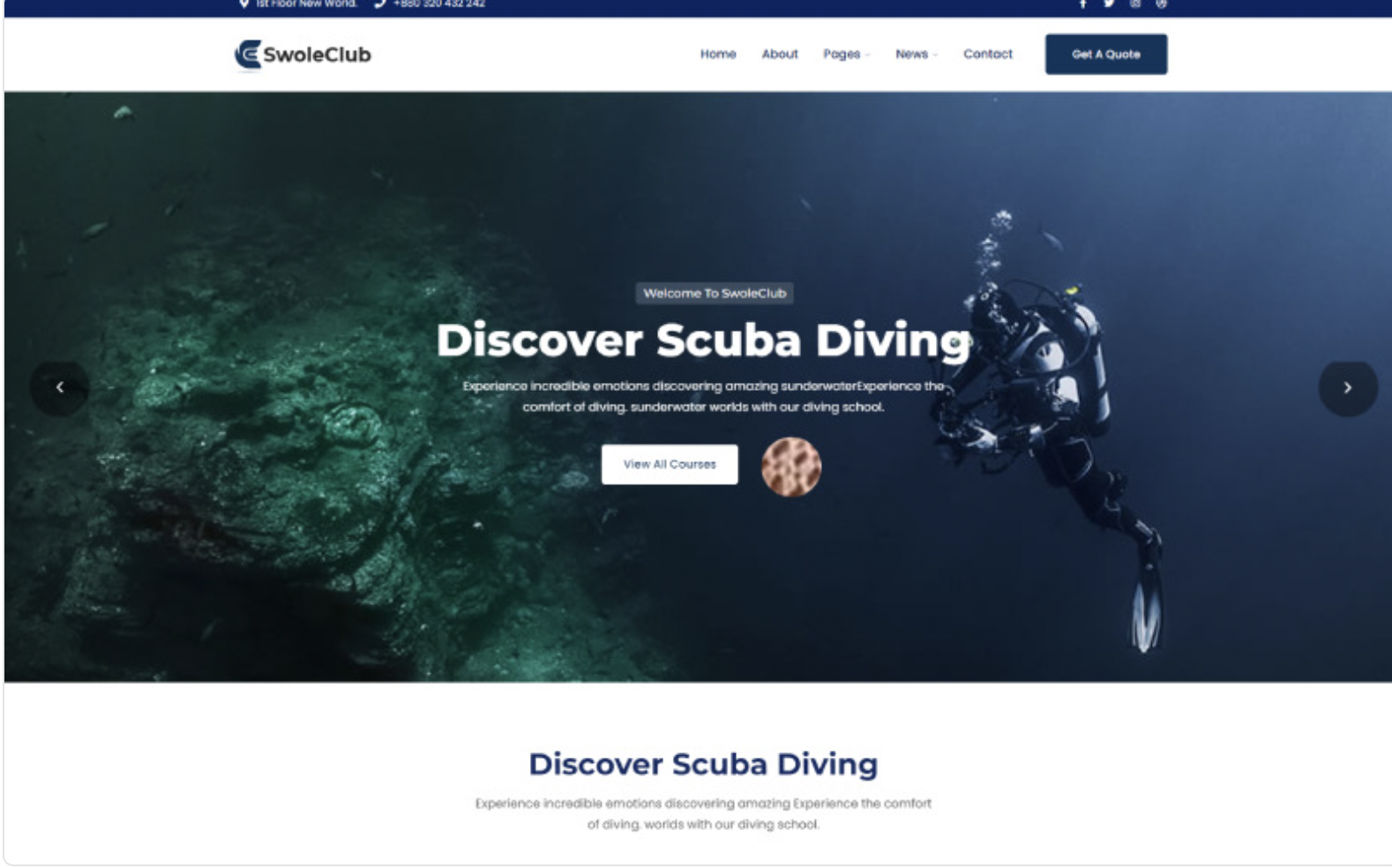 Swole – Diving club School WordPress Theme