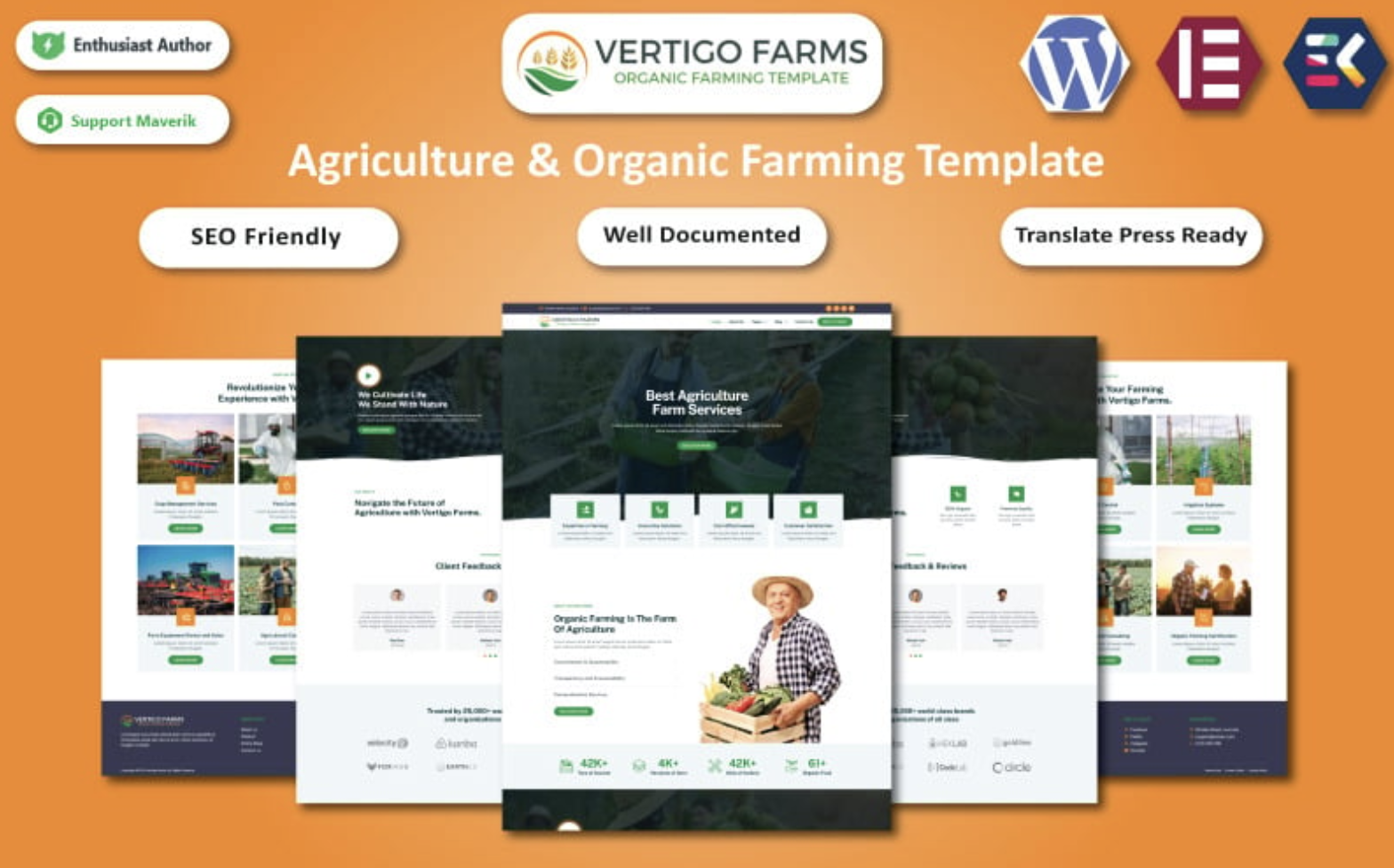 Vertigo Farms - Agriculture & Organic Farming WordPress Elementor Template WordPress Theme