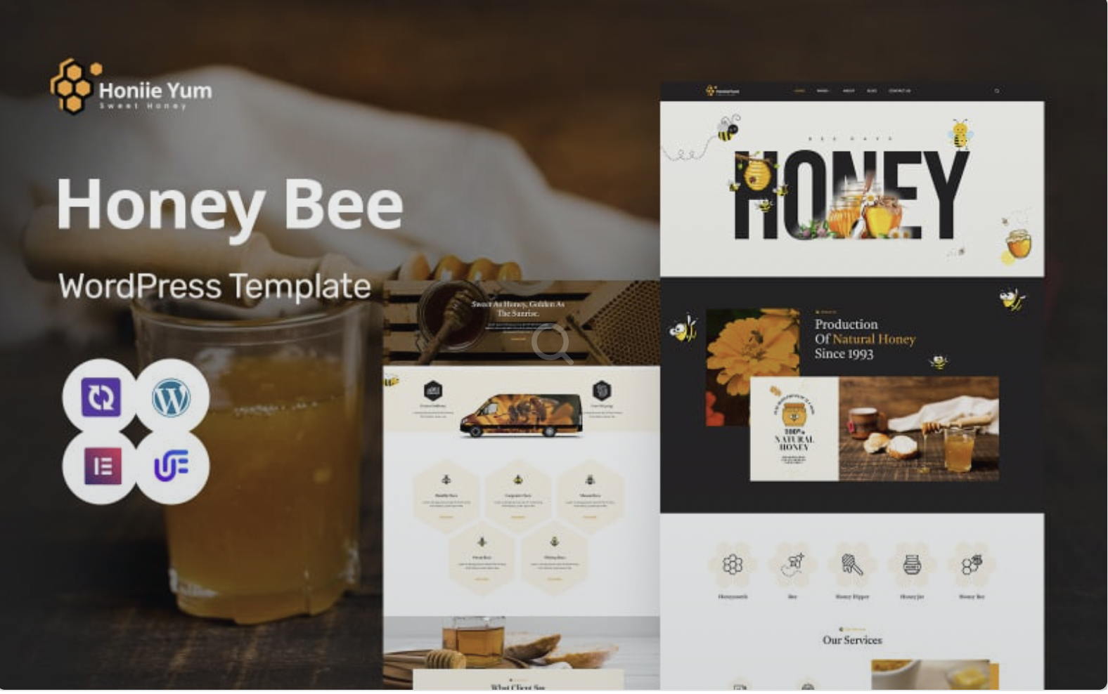 Honiie Yum - Honey Farm And Honey Shop Multipurpose WordPress Elementor Theme WordPress Theme