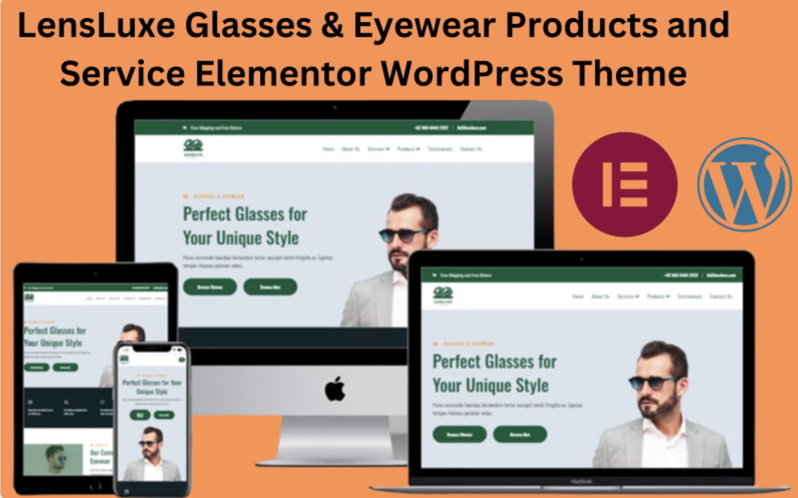 LensLuxe Glasses & Eyewear Products and Service Elementor WordPress Theme