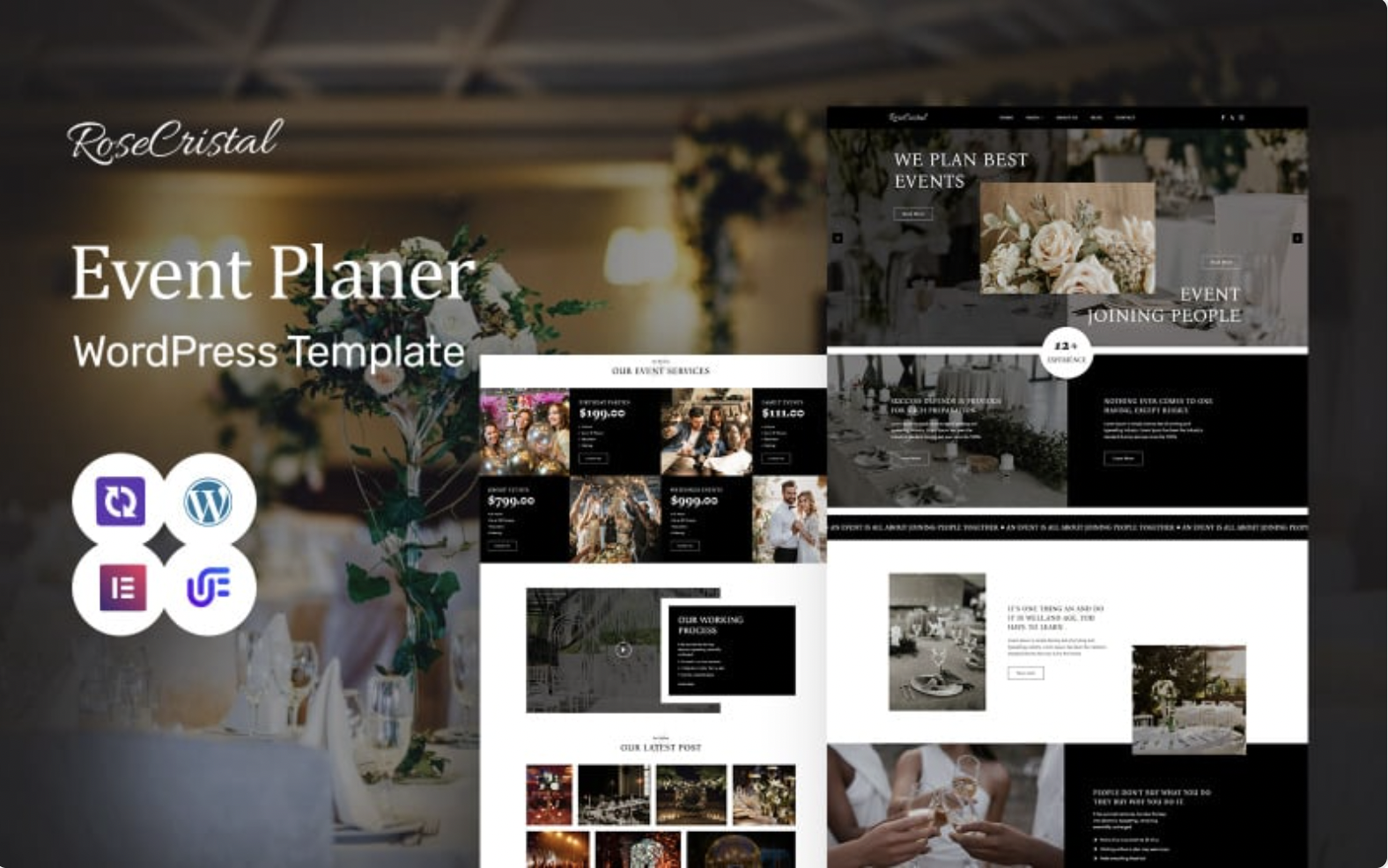 RoseCristal - Event Planner And Wedding Planner WordPress Elementor Theme WordPress Theme