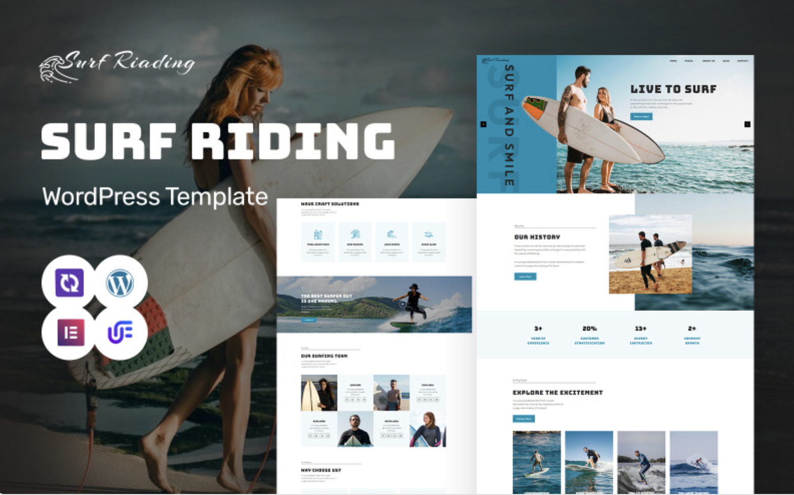 Surf Riading - Surfing Club and Surf Board WordPress Elementor Theme WordPress Theme