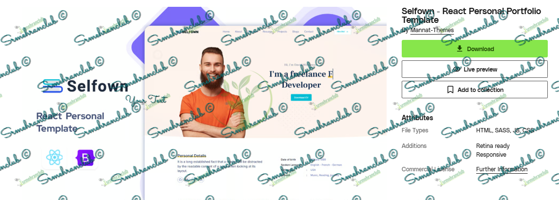 Selfown React Portfolio Template Free Download – GPL Licensed