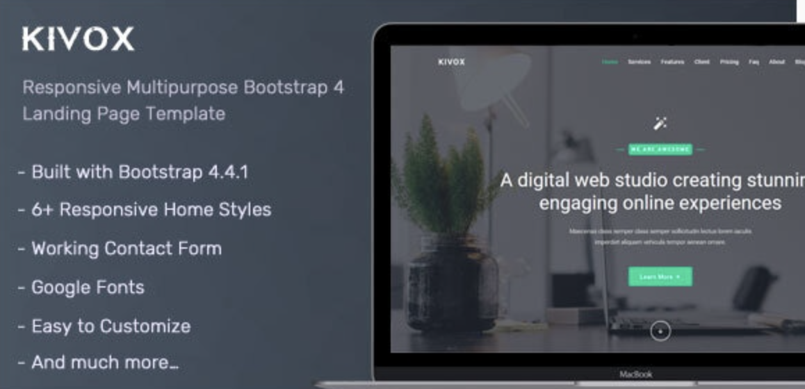 Kivox – Bootstrap 4 Responsive Landing Page