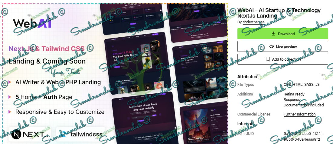 WebAi AI startup Next.js landing template – GPL free download