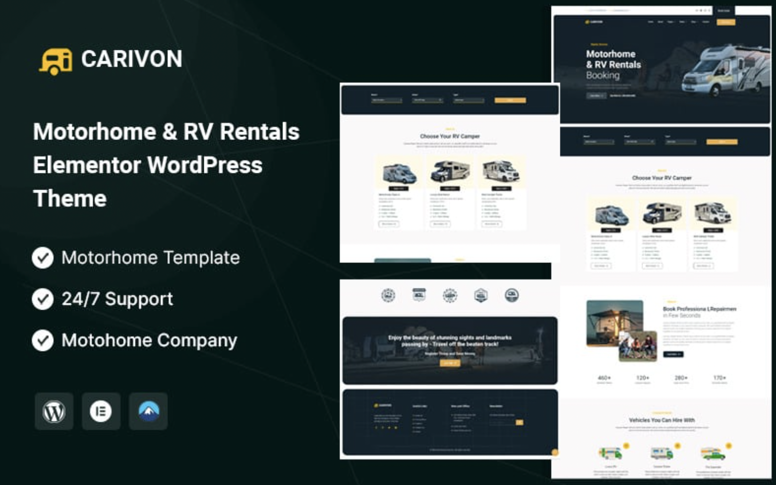 Carivon – Motorhome & Car RV Rentals Elementor WordPress Theme