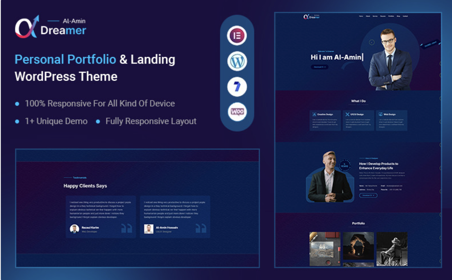 Dreamer – Personal Portfolio Landing Page WordPress Theme