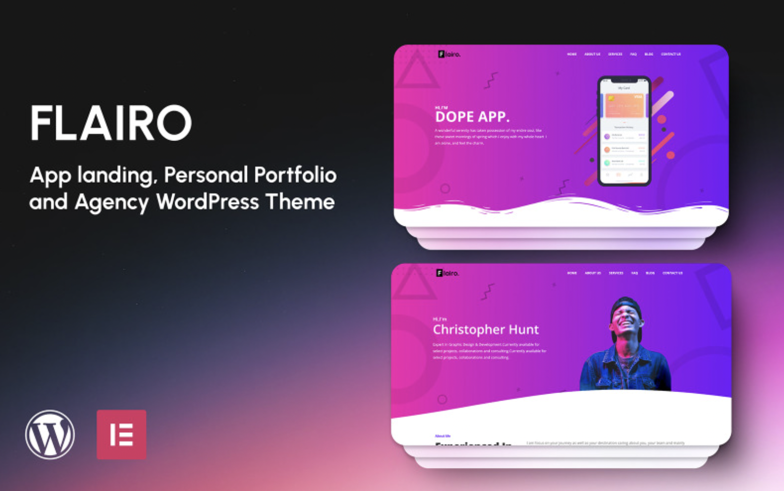 Flairo - App landing, Personal Portfolio and Agency WordPress Elementor Theme WordPress Theme
